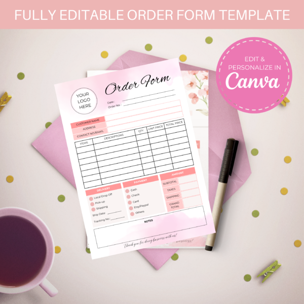 Order Form for Small Business | Editable Business Form | Canva Template | Pink Cloud Order Form - Image 3