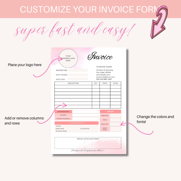 Sales Invoice Template | Editable in Canva | Pink Clouds Invoice Template - Image 3