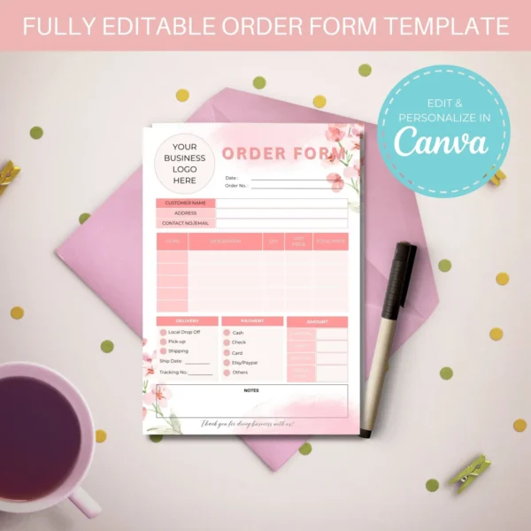 Order Form for Small Business | Editable Business Form | Canva Template | Pink Flower Order Form - Image 5