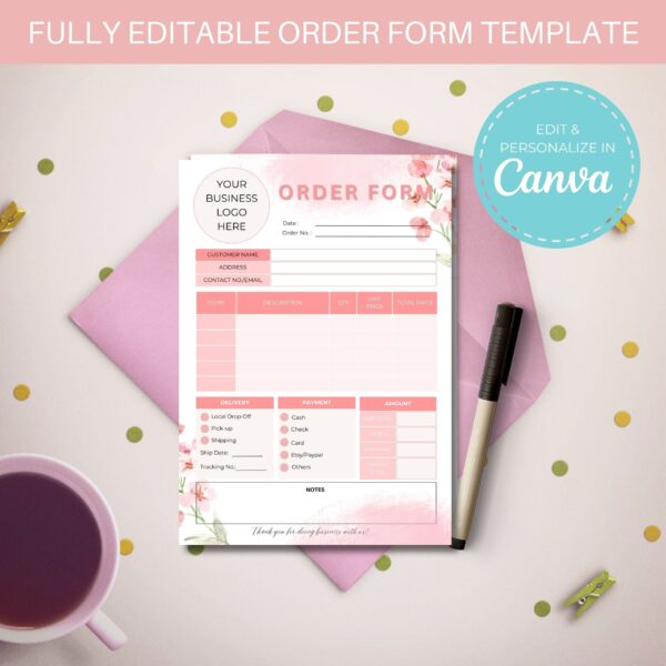 Order Form for Small Business | Editable Business Form | Canva Template | Pink Flower Order Form - Image 4