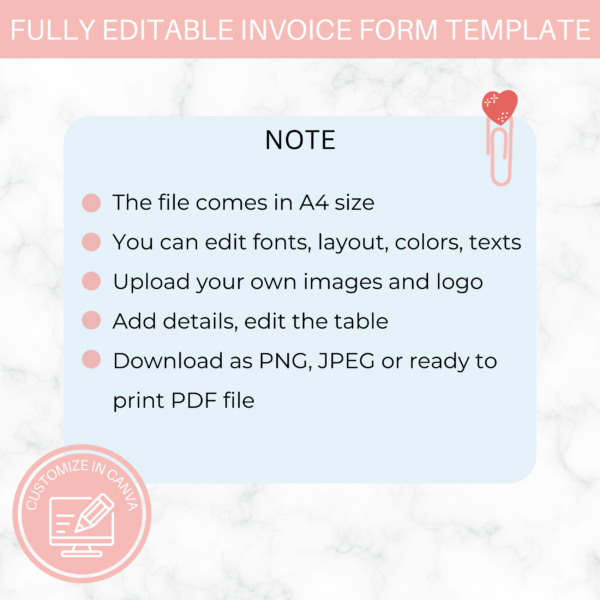 Sales Invoice Template | Editable in Canva | Pink Clouds Invoice Template - Image 5