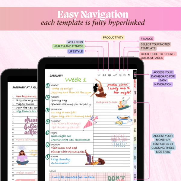 All in One Ultimate Life Digital Planner, Goodnotes Planner, iPad Android | Undated Planner - Image 5