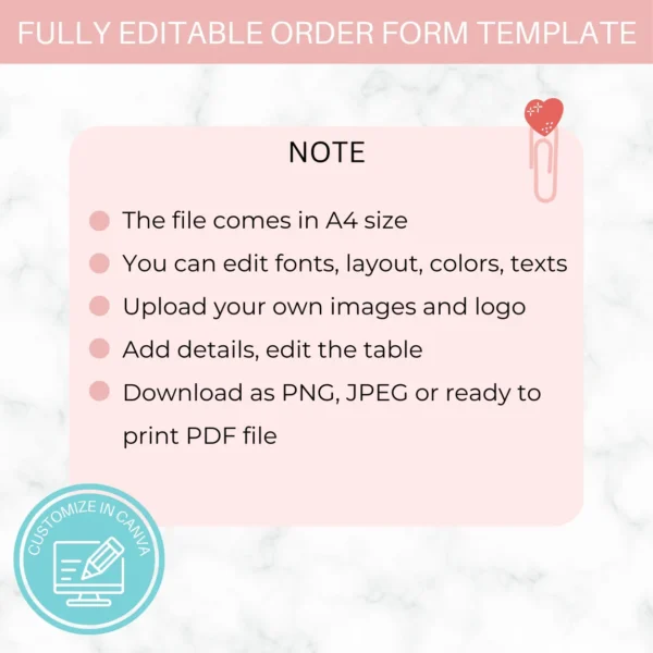Order Form for Small Business | Editable Business Form | Canva Template | Pink Flower Order Form - Image 7
