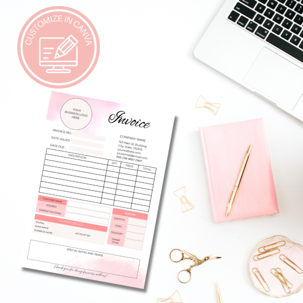 Sales Invoice Template | Editable in Canva | Pink Clouds Invoice Template - Image 7