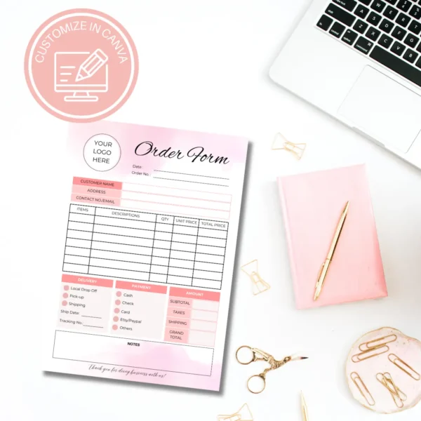 Order Form for Small Business | Editable Business Form | Canva Template | Pink Cloud Order Form - Image 7