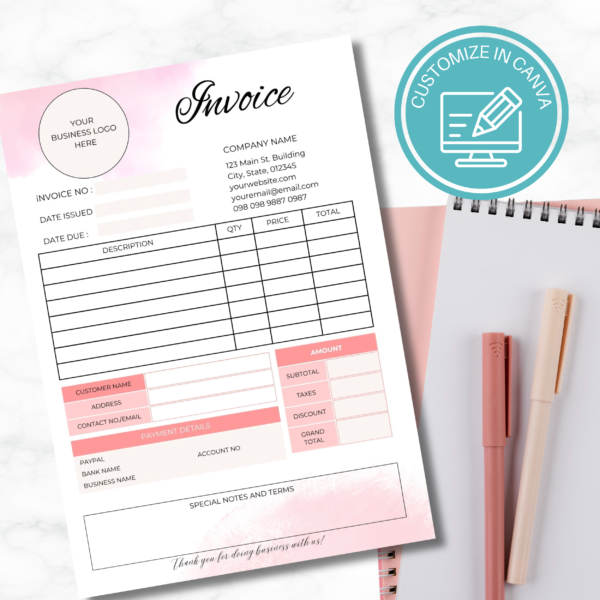 Sales Invoice Template | Editable in Canva | Pink Clouds Invoice Template - Image 8