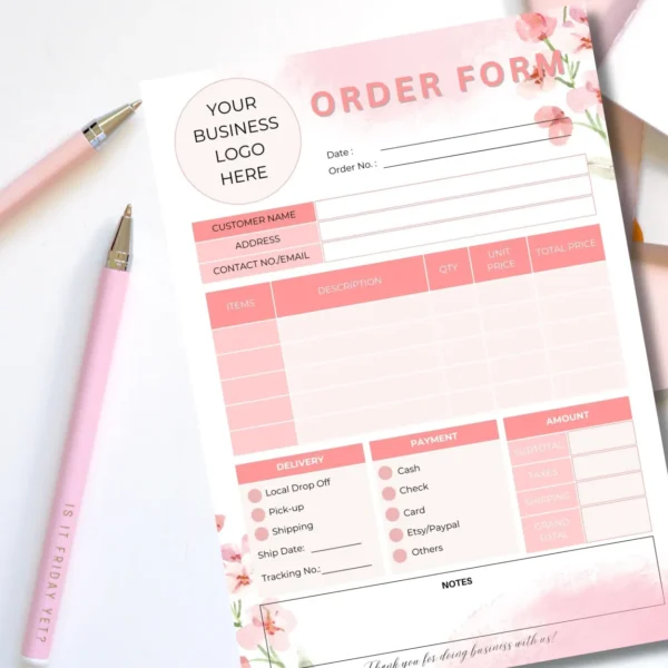 Order Form for Small Business | Editable Business Form | Canva Template | Pink Flower Order Form - Image 4