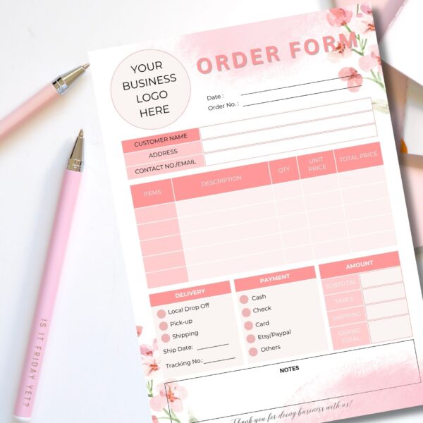 Order Form for Small Business | Editable Business Form | Canva Template | Pink Flower Order Form - Image 9