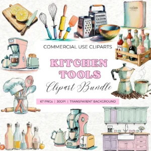 Kitchen Tools and Supplies Clipart, Kitchen Utensils, Cooking Clipart, Baking Culinary Clipart