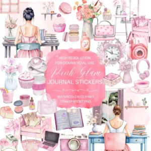 pink glam watercolor journal stickers