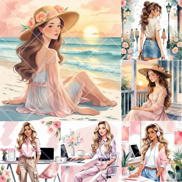 Girl Boss in Watercolor Clipart Bundle | 37 PNG Hi Resolution Images - Image 2