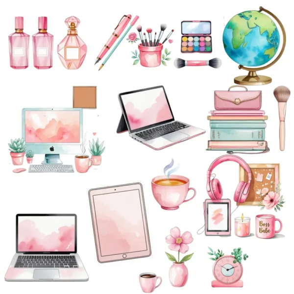 Pink Boss Babe Watercolor Clipart Bundle | Sublimation Designs | Digital Stickers - Image 4