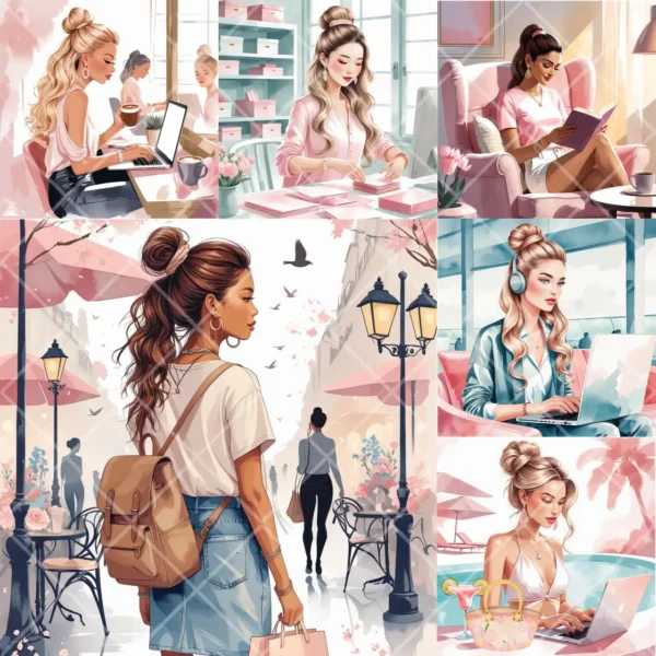 Girl Boss in Watercolor Clipart Bundle | 37 PNG Hi Resolution Images - Image 4