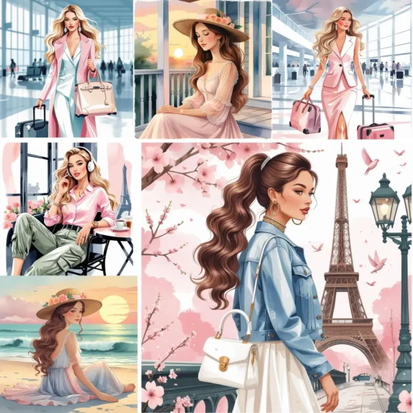 Girl Boss in Watercolor Clipart Bundle | 37 PNG Hi Resolution Images - Image 6
