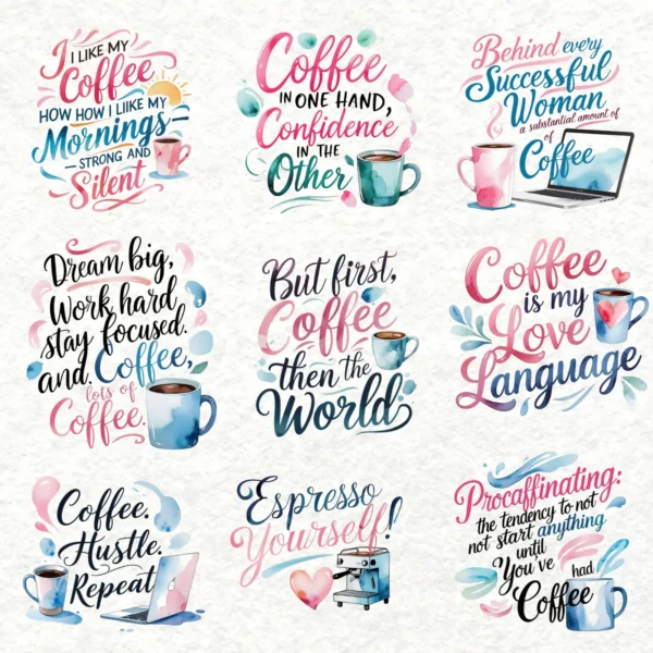 coffee lover quotes clipart bundle