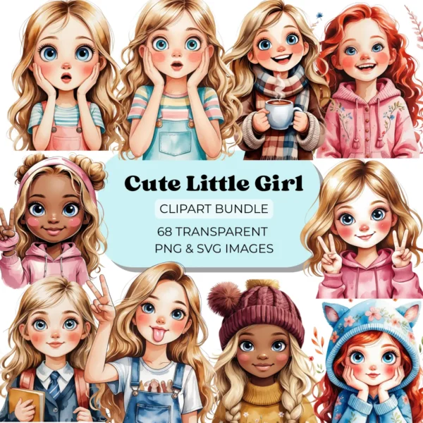 68 Cute Girls PNG and SVG Clipart Bundle - Image 2