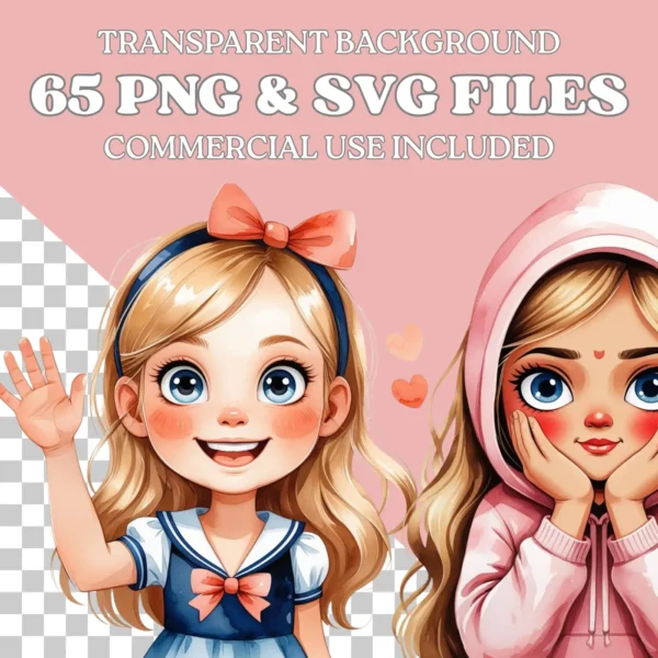 68 Cute Girls PNG and SVG Clipart Bundle - Image 3