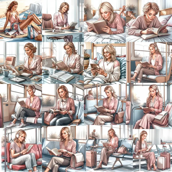 Book Lover Clipart Bundle | 35 Aesthetic Girls Reading, Bookish Quotes | Watercolor PNG SVG - Image 4