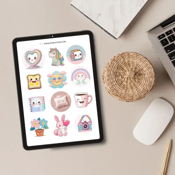 Kawaii Cute Everyday Digital Stickers | Ready to Print PDF | Goodnotes Stickers