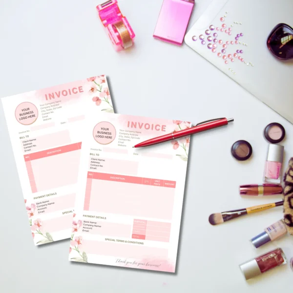 Sales Invoice Template | Editable in Canva | Pink Flower Invoice template - Image 7