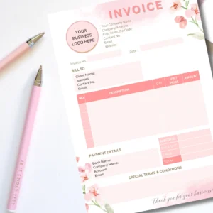 Sales Invoice Template | Editable in Canva | Pink Flower Invoice template