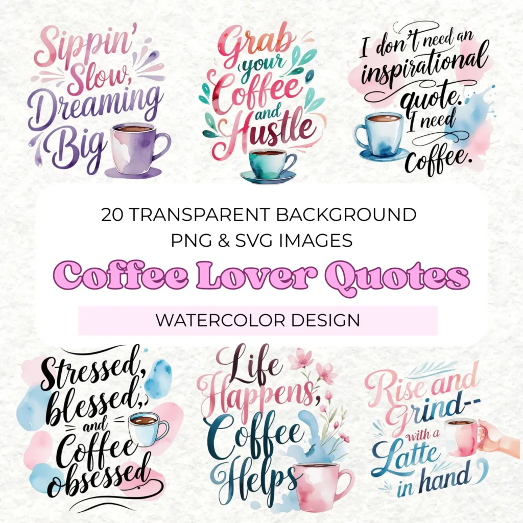 coffee quotes clipart bundle