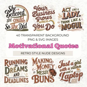 retro style nude motivational quotes clipart bundle