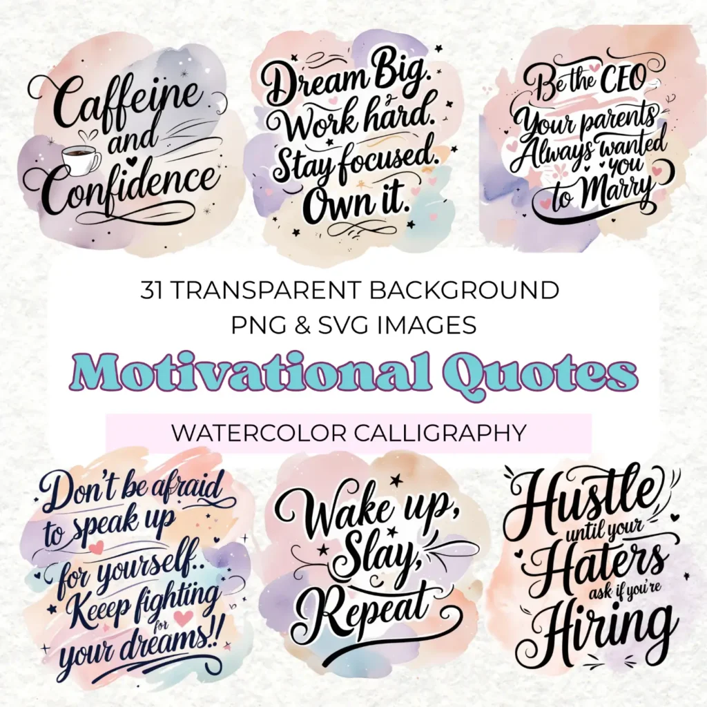 watercolor motivational quotes clipart bundle