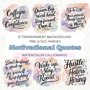 watercolor motivational quotes clipart bundle