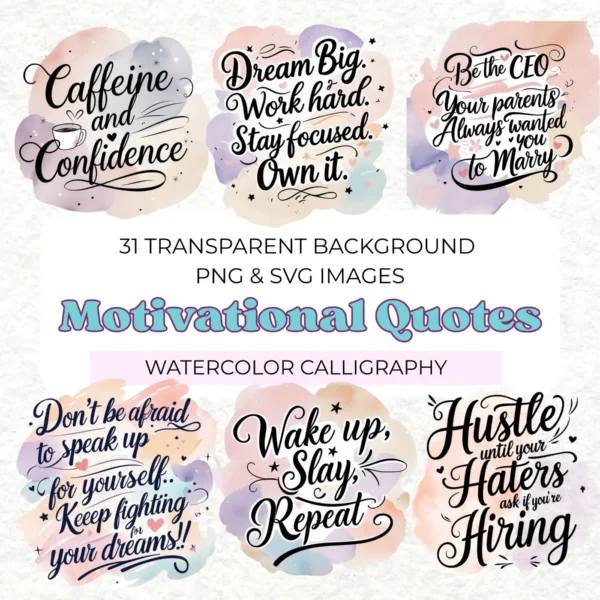 watercolor motivational quotes clipart bundle