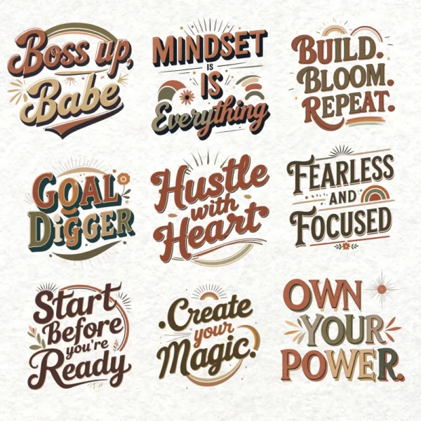 40 Retro Style Motivational Quotes Clipart Bundle | SVG and PNG Transparent Files | Sublimation and Stickers - Image 2