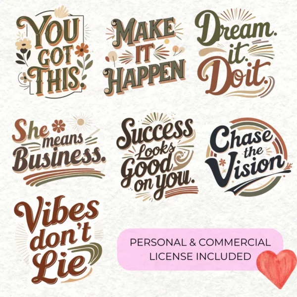 40 Retro Style Motivational Quotes Clipart Bundle | SVG and PNG Transparent Files | Sublimation and Stickers - Image 3