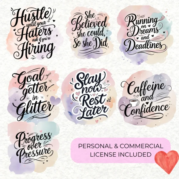 31 Motivational Quotes Clipart Bundle | SVG and PNG Transparent Files | Sublimation and Stickers - Image 3
