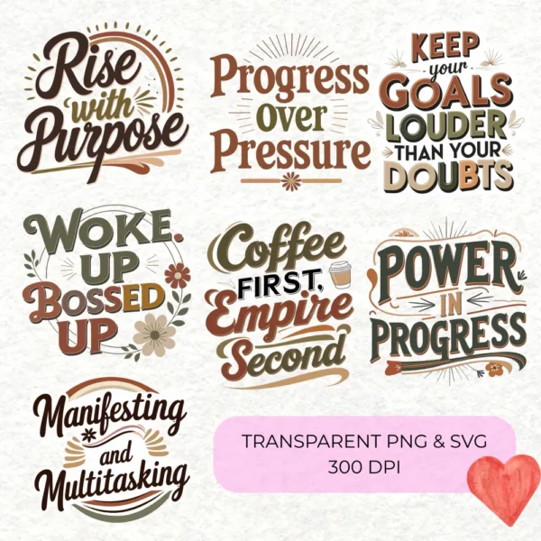 40 Retro Style Motivational Quotes Clipart Bundle | SVG and PNG Transparent Files | Sublimation and Stickers - Image 4