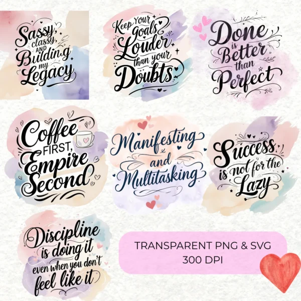 31 Motivational Quotes Clipart Bundle | SVG and PNG Transparent Files | Sublimation and Stickers - Image 4