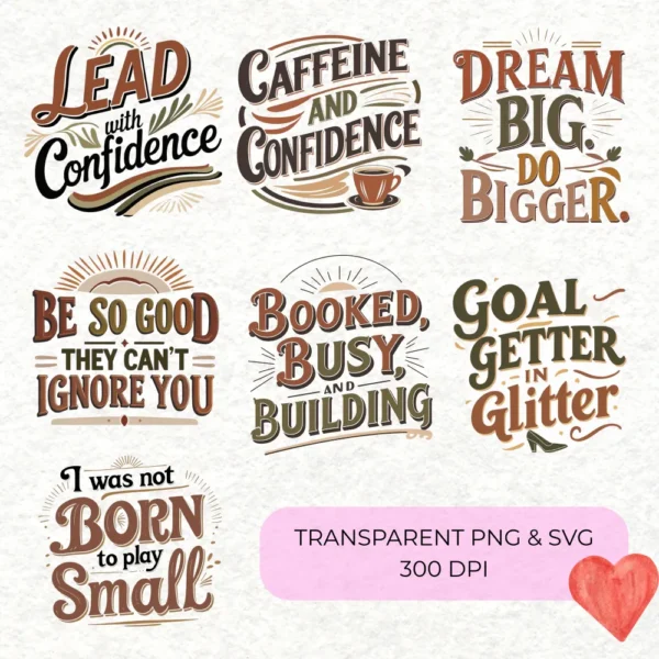 40 Retro Style Motivational Quotes Clipart Bundle | SVG and PNG Transparent Files | Sublimation and Stickers - Image 5