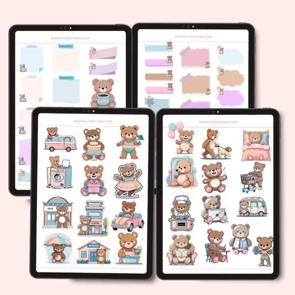 Teddy Bear Everyday Stickers | Precropped Goodnotes Stickers | Ready to Print Stickers - Image 10
