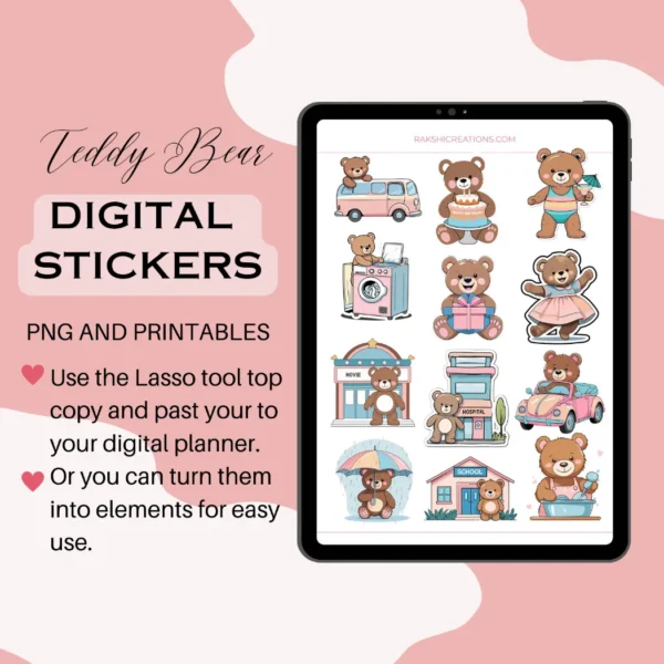 Teddy Bear Everyday Stickers | Precropped Goodnotes Stickers | Ready to Print Stickers - Image 11