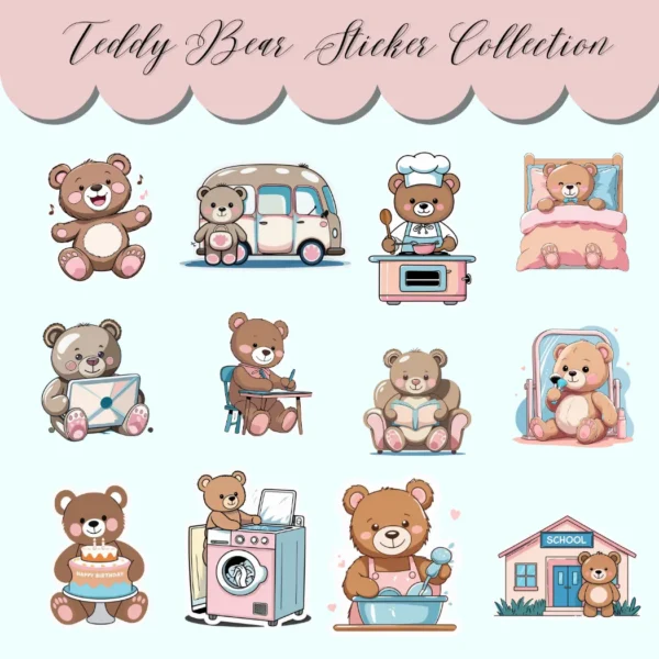 Teddy Bear Everyday Stickers | Precropped Goodnotes Stickers | Ready to Print Stickers - Image 2