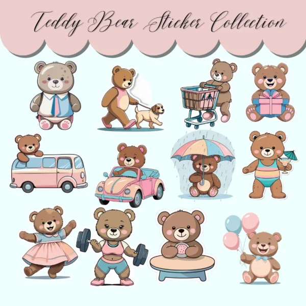 Teddy Bear Everyday Stickers | Precropped Goodnotes Stickers | Ready to Print Stickers - Image 3