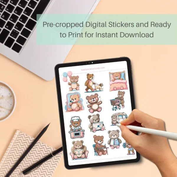 Teddy Bear Everyday Stickers | Precropped Goodnotes Stickers | Ready to Print Stickers - Image 6