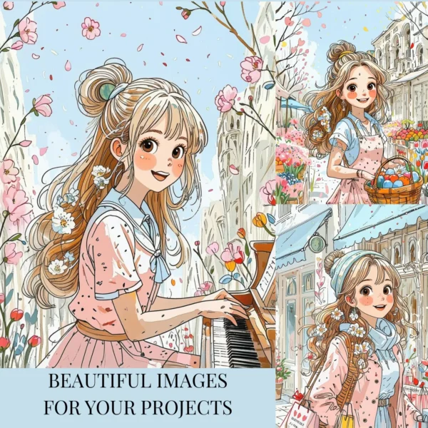 Whimsical Anime Clipart Bundle | Feminine Kawaii Clipart for Crafts, Stickers, Merch, POD - Image 3