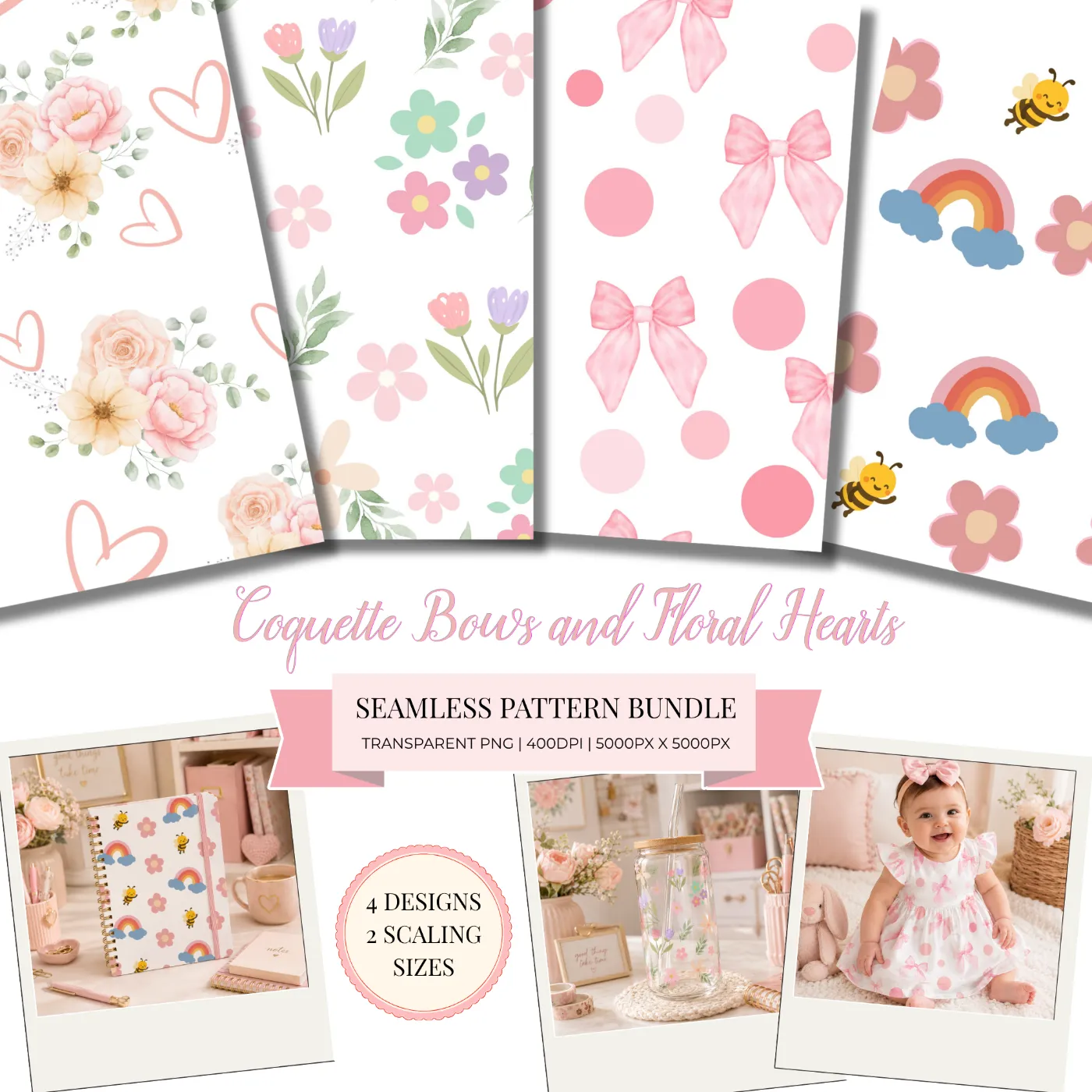 kawaii floral seamless pattern