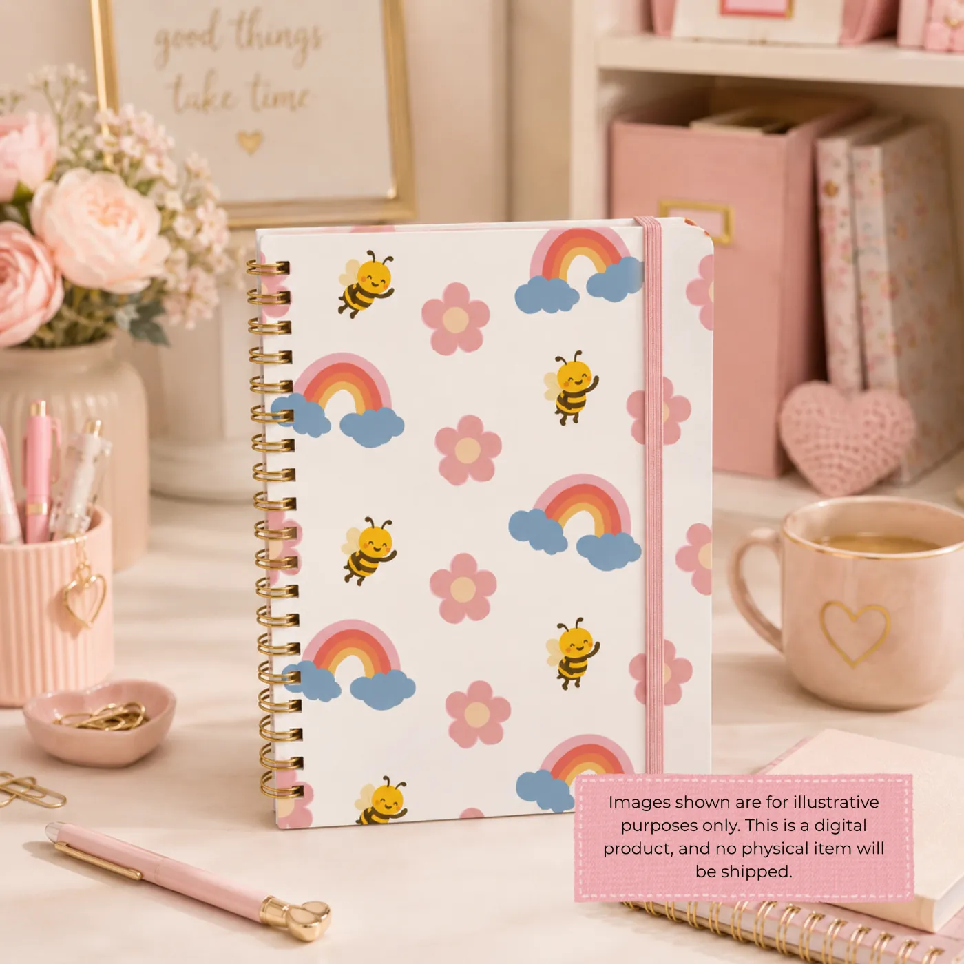 Seamless Pattern Bundle | Coquette Bows, Floral Hearts, Bees & Rainbow Digital Paper - Image 2