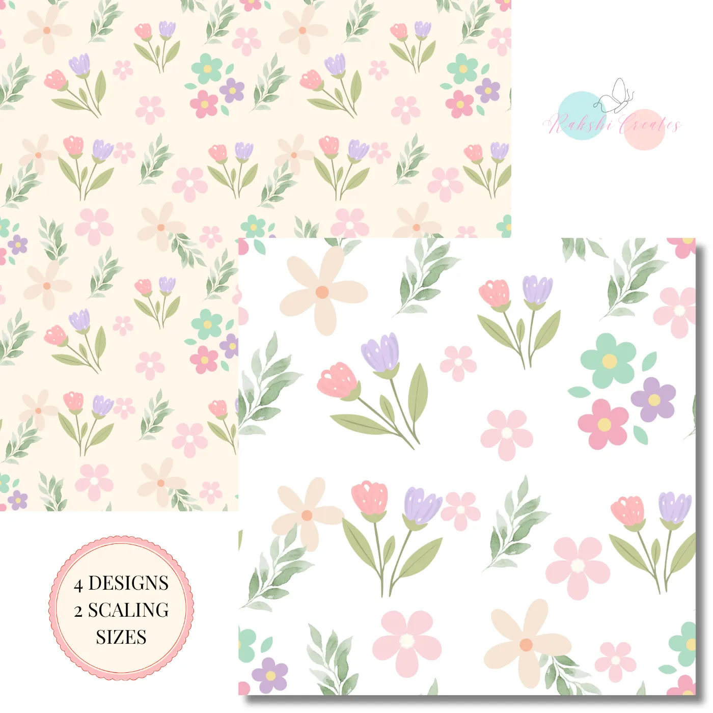 Seamless Pattern Bundle | Coquette Bows, Floral Hearts, Bees & Rainbow Digital Paper - Image 6