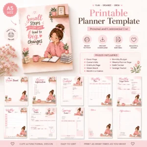 Undated Planner Printable Planner Template | Ready to Print | Commercial Use